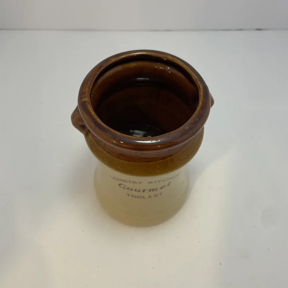Vintage Country Kitchen Gourmet Toolery Crock Utensil Holder Brown/Tan